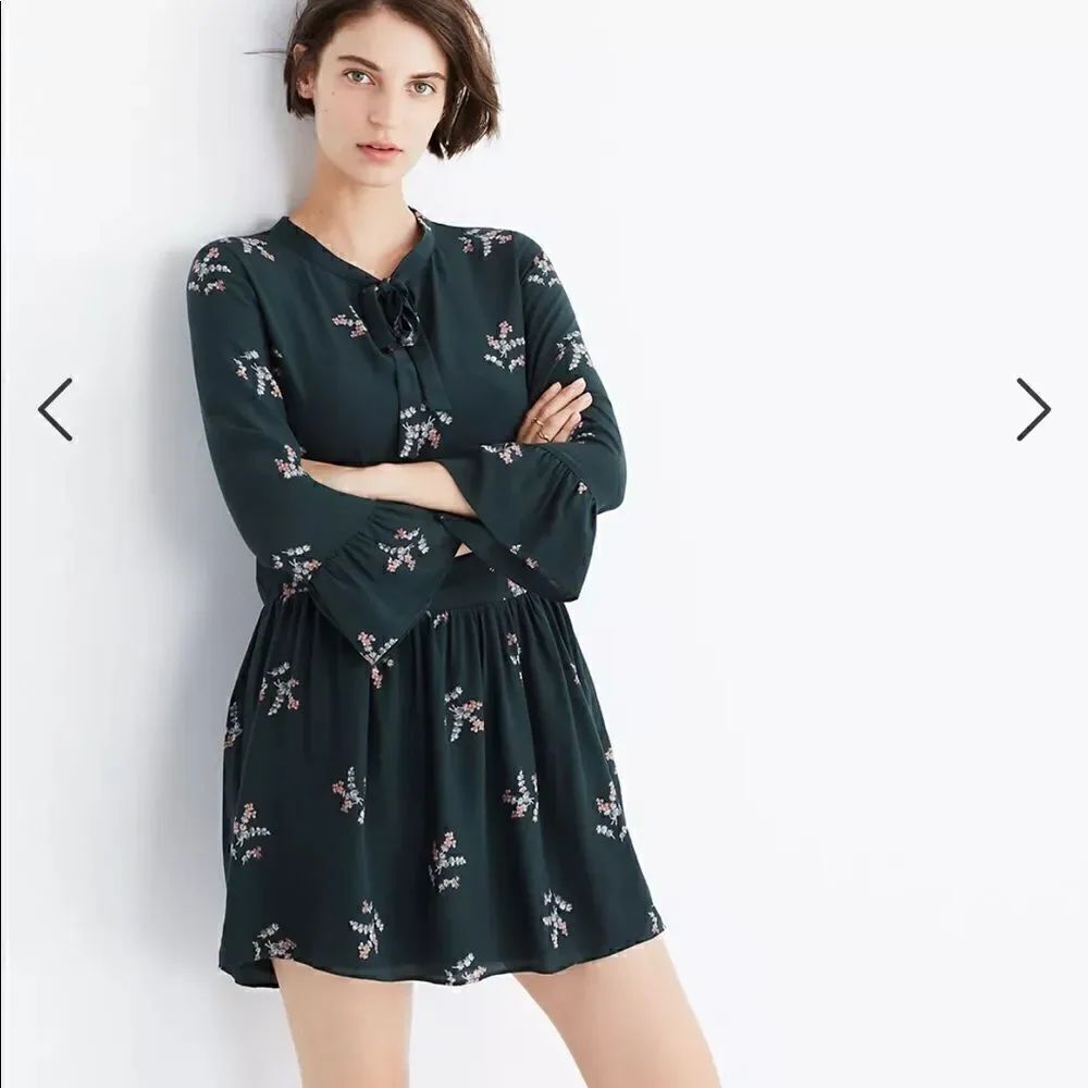 Madewell Silk Tie-Neck Dress in Wild Botanic size small